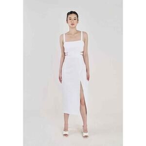 Zara‎ White Sleeveless Cut Out Sides Square Neck High Slit Midi Dress XL
